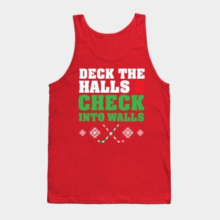 Funny Ice Hockey Christmas Candy Cane Stick Deck The Halls Tank Top